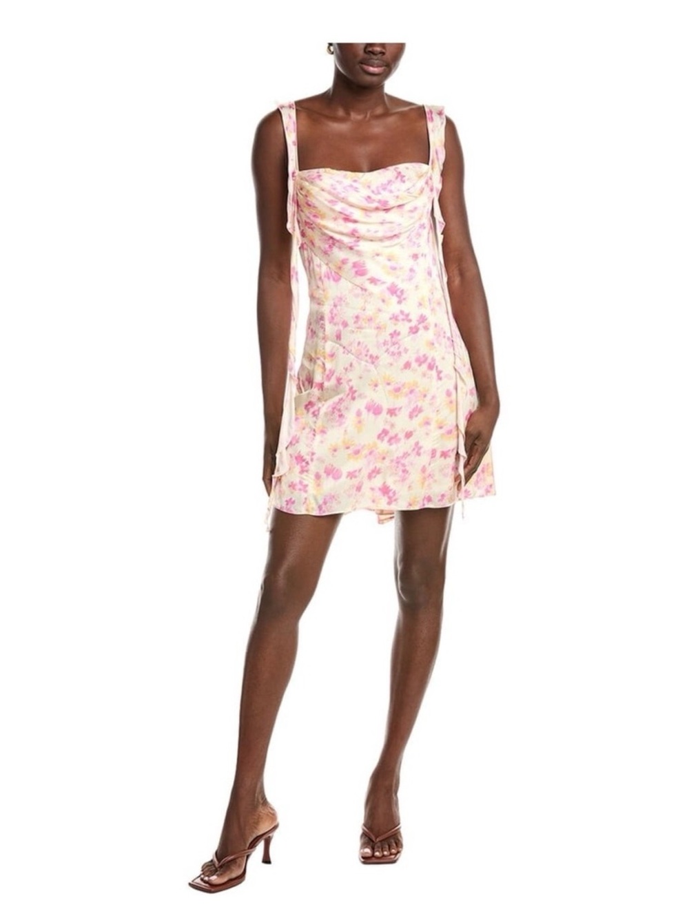 Maje Pink Floral Cowl-Neck Slip Dress